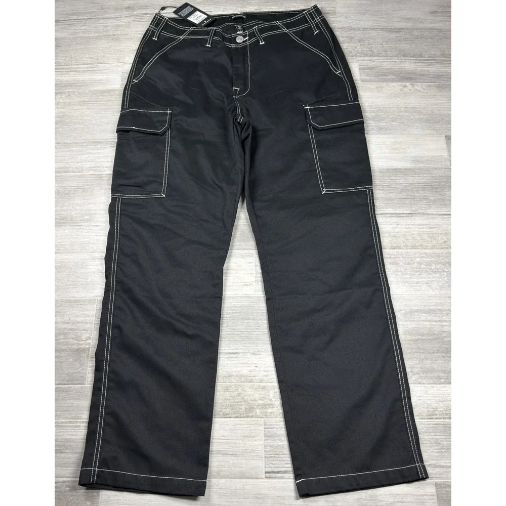 $164 True Religion Cargo Pants Mens 33 x 32 Jet Black Straight Leg Carpenter NWT